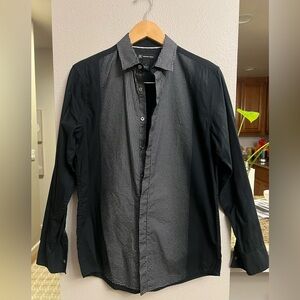 INC International Concepts Black Button-Up Shirt with Checked Placket